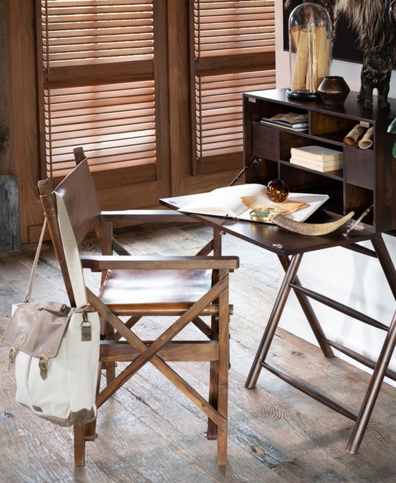 Chaise de régisseur pliable bois et cuir marron Pilia - Photo n°3