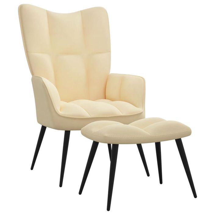 Chaise de relaxation avec repose-pied Blanc crème Velours 9 - Photo n°1
