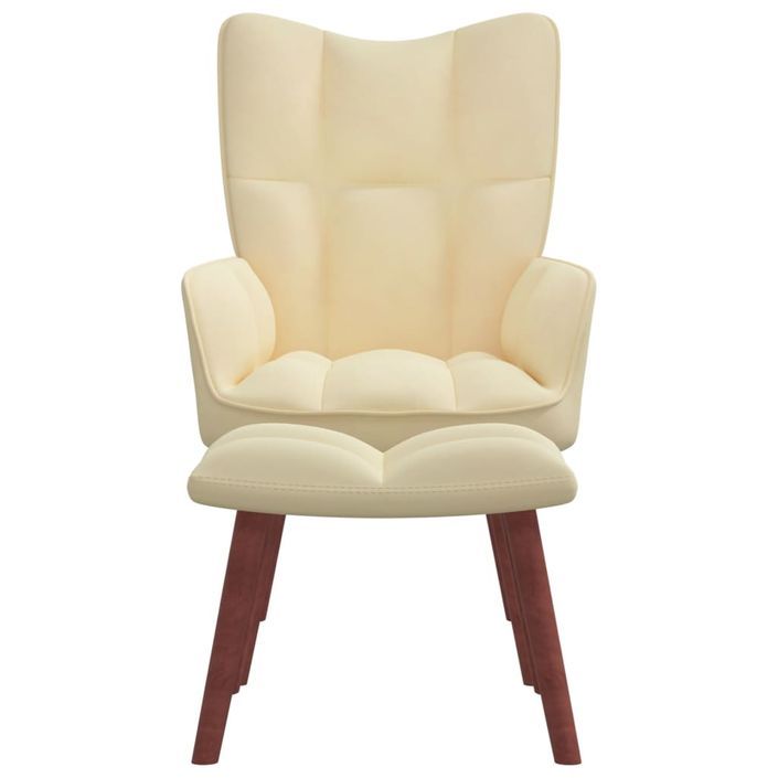 Chaise de relaxation avec repose-pied Blanc crème Velours 8 - Photo n°3