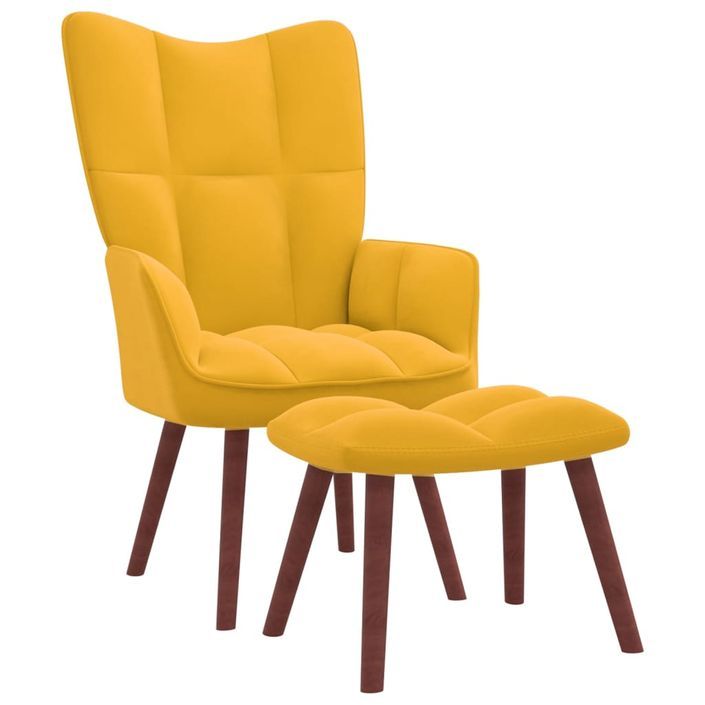 Chaise de relaxation avec repose-pied Jaune moutarde Velours 4 - Photo n°1