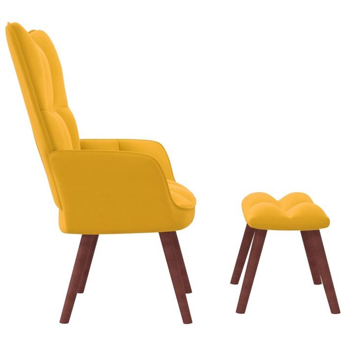 Chaise de relaxation avec repose-pied Jaune moutarde Velours 4 - Photo n°4