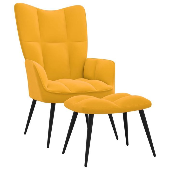 Chaise de relaxation avec repose-pied Jaune moutarde Velours 8 - Photo n°1