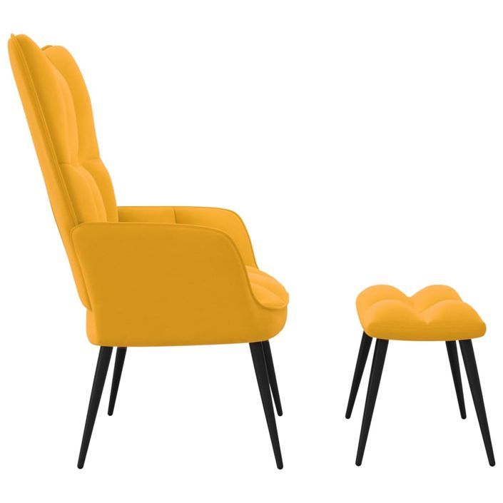 Chaise de relaxation avec repose-pied Jaune moutarde Velours 8 - Photo n°4
