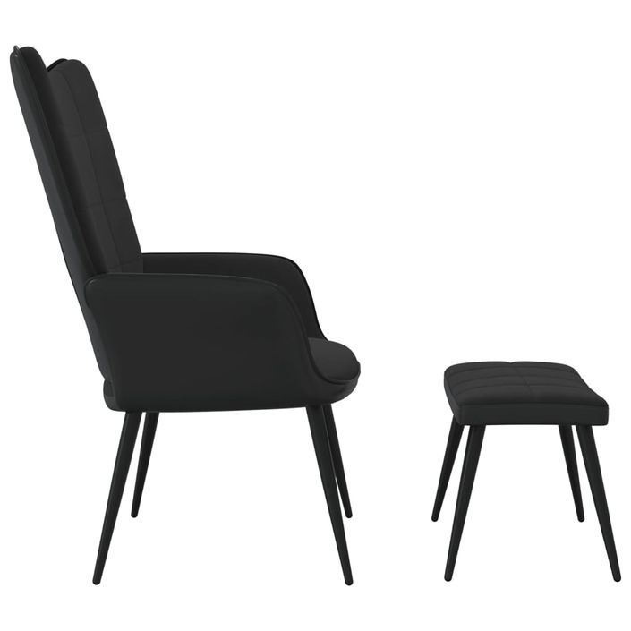 Chaise de relaxation avec repose-pied Noir Velours et PVC 2 - Photo n°5