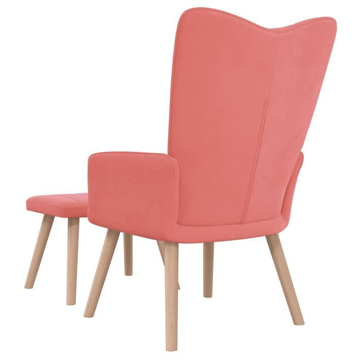 Chaise de relaxation avec repose-pied Rose Velours - Photo n°5