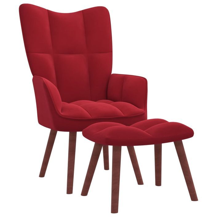Chaise de relaxation avec repose-pied Rouge bordeaux Velours 8 - Photo n°1
