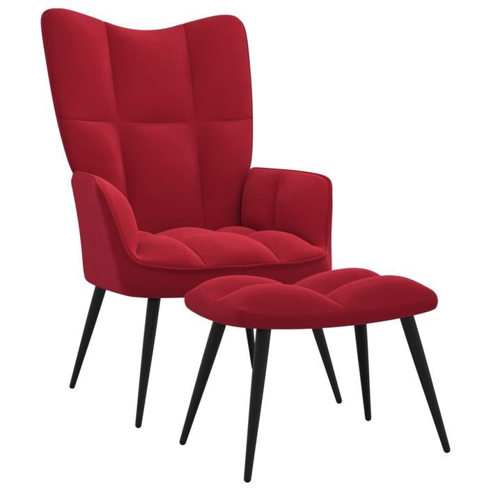 Chaise de relaxation avec repose-pied Rouge bordeaux Velours 9 - Photo n°1