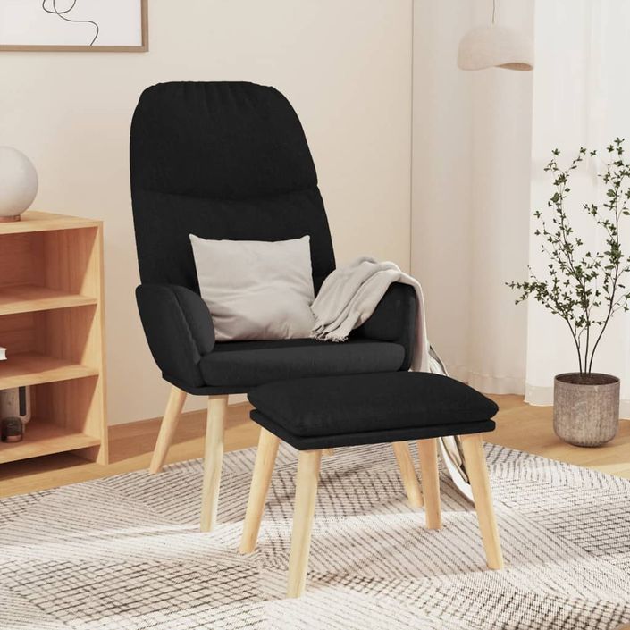 Chaise de relaxation avec tabouret Noir Tissu 5 - Photo n°1