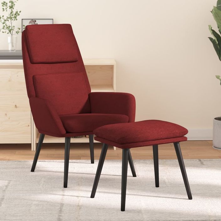 Chaise de relaxation avec tabouret Rouge bordeaux Tissu 2 - Photo n°1