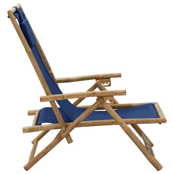 Chaise de relaxation inclinable Bleu marine Bambou et tissu - Photo n°3