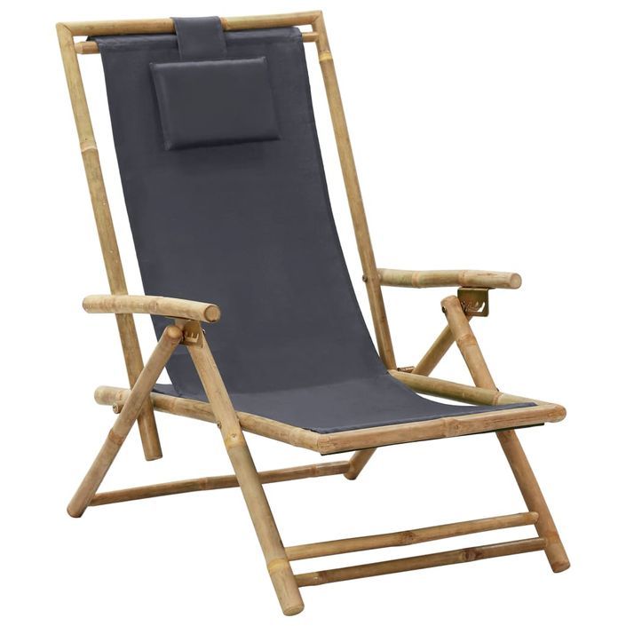 Chaise de relaxation inclinable Gris foncé Bambou et tissu - Photo n°1
