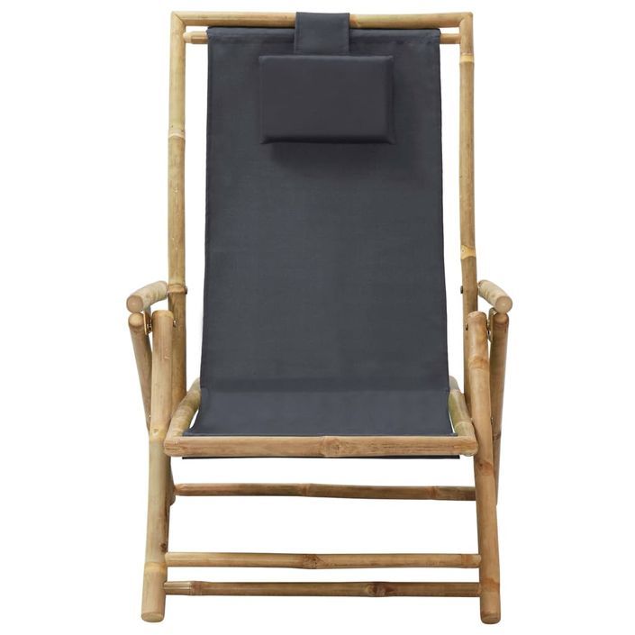Chaise de relaxation inclinable Gris foncé Bambou et tissu - Photo n°2