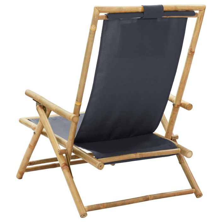 Chaise de relaxation inclinable Gris foncé Bambou et tissu - Photo n°5