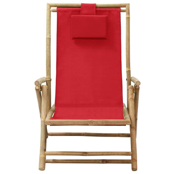 Chaise de relaxation inclinable Rouge Bambou et tissu - Photo n°2