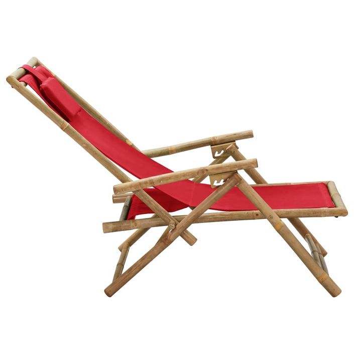 Chaise de relaxation inclinable Rouge Bambou et tissu - Photo n°4