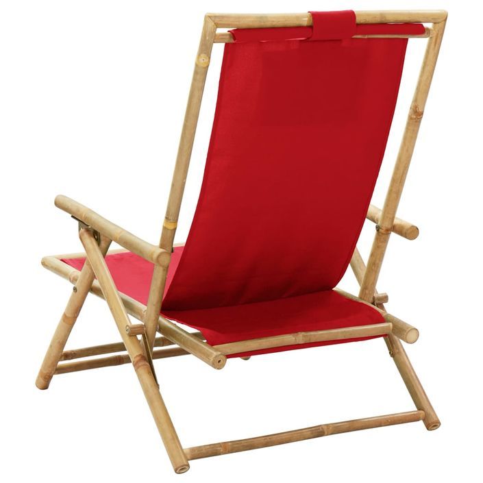 Chaise de relaxation inclinable Rouge Bambou et tissu - Photo n°5