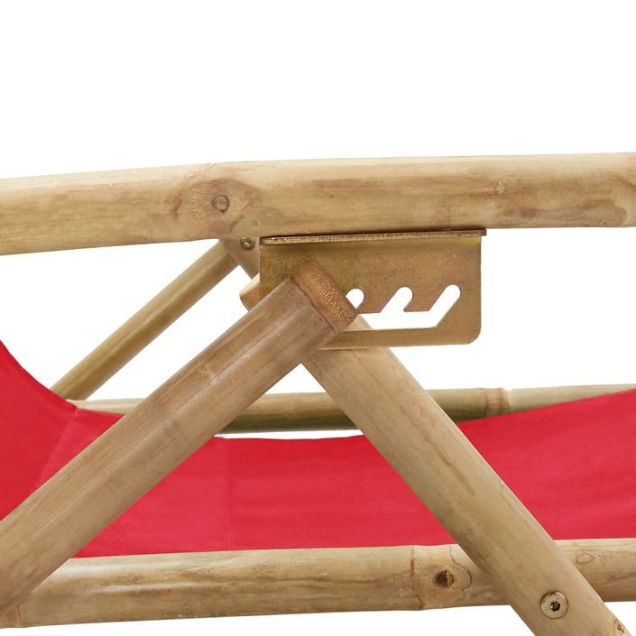 Chaise de relaxation inclinable Rouge Bambou et tissu - Photo n°7