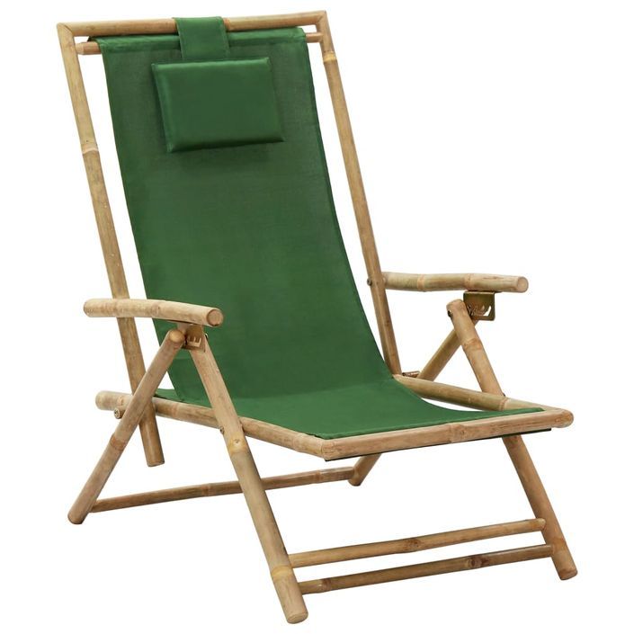 Chaise de relaxation inclinable Vert Bambou et tissu - Photo n°1