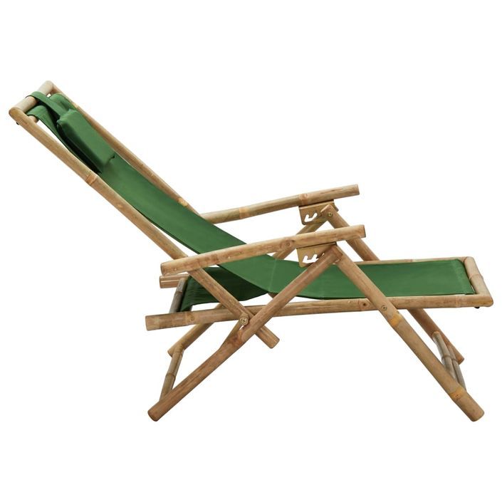 Chaise de relaxation inclinable Vert Bambou et tissu - Photo n°5