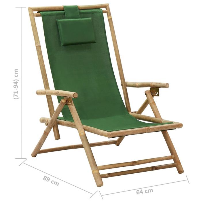 Chaise de relaxation inclinable Vert Bambou et tissu - Photo n°8