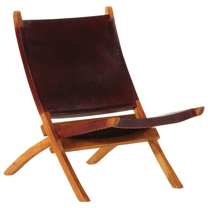 Chaise de relaxation pliable cuir véritable marron foncé - Photo n°1