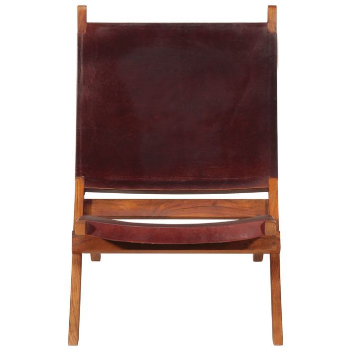 Chaise de relaxation pliable cuir véritable marron foncé - Photo n°2
