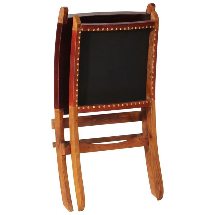 Chaise de relaxation pliable cuir véritable marron foncé - Photo n°5