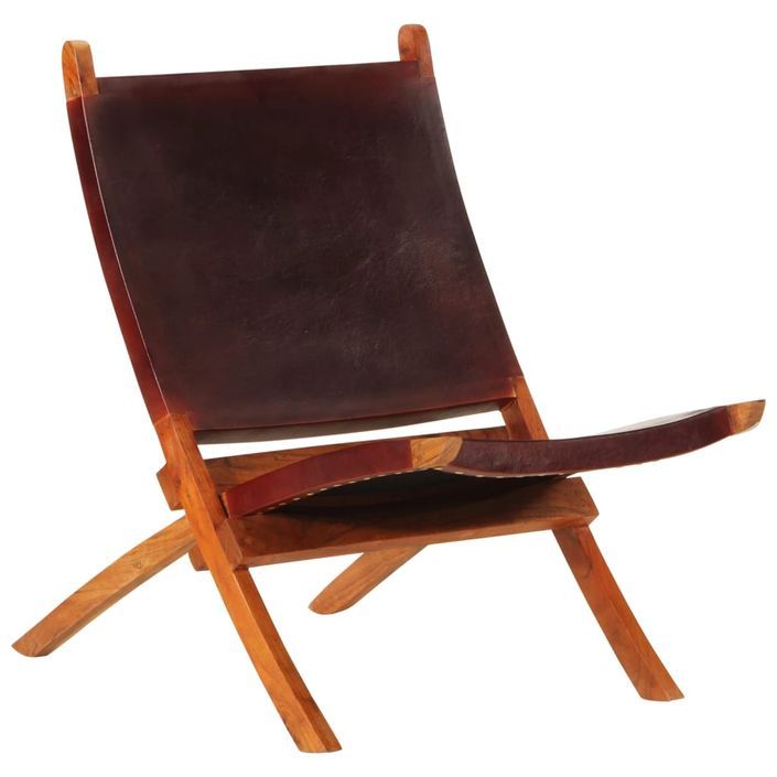 Chaise de relaxation pliable cuir véritable marron foncé - Photo n°10