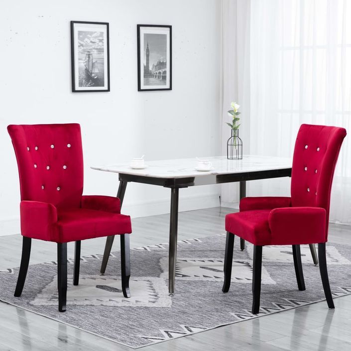 Chaise de salle à manger avec accoudoirs Rouge Velours - Photo n°2