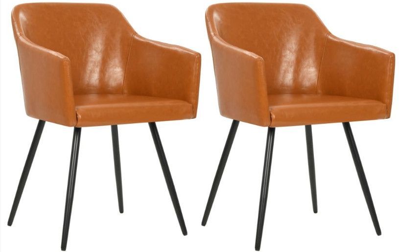Chaise de salle à manger avec accoudoirs simili cuir marron Sary- Lot de 2 - Photo n°1