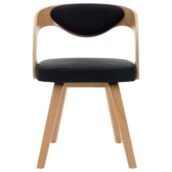 Chaise de salle à manger bois clair courbé et similicuir noir Kobaly- Lot de 4 - Photo n°4