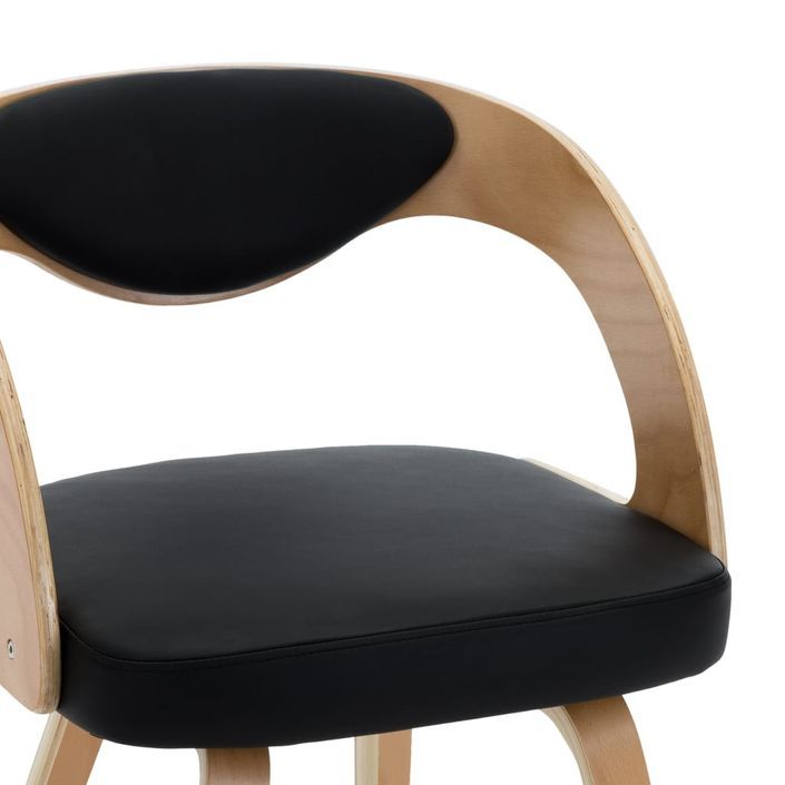 Chaise de salle à manger bois clair courbé et similicuir noir Kobaly- Lot de 4 - Photo n°5