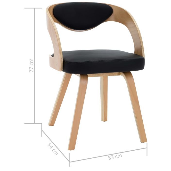 Chaise de salle à manger bois clair courbé et similicuir noir Kobaly- Lot de 4 - Photo n°7
