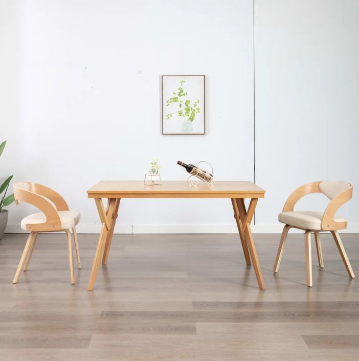 Chaise de salle à manger bois clair et simili cuir beige Canva - Lot de 2 - Photo n°3