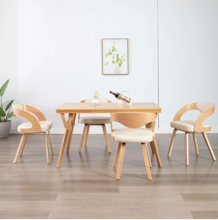 Chaise de salle à manger bois clair et simili cuir beige Canva - Lot de 4 - Photo n°3