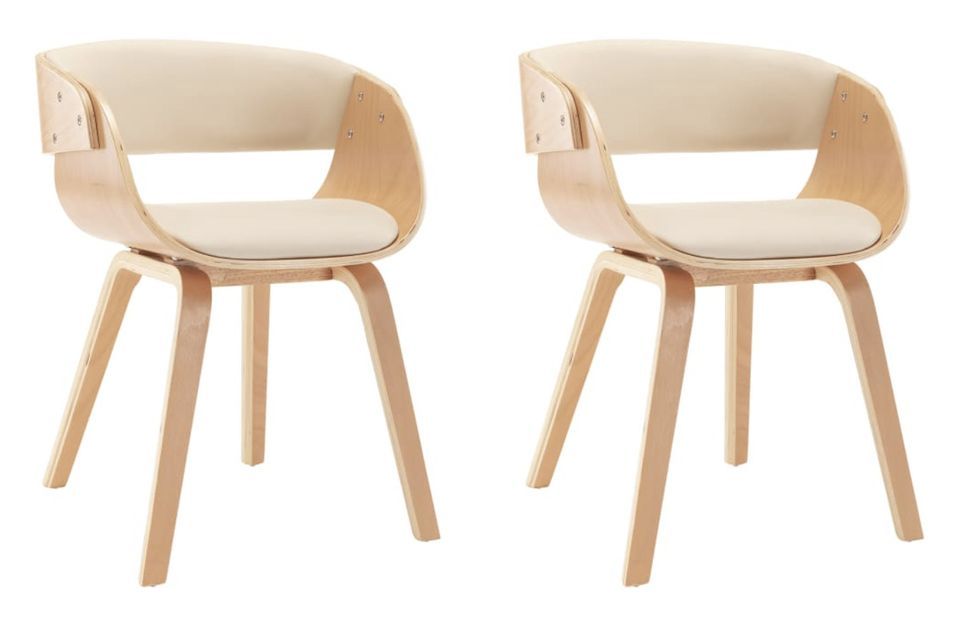 Chaise de salle à manger bois clair et simili cuir beige Onetop - Lot de 2 - Photo n°1