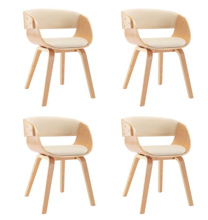 Chaise de salle à manger bois clair et simili cuir beige Onetop - Lot de 4 - Photo n°1