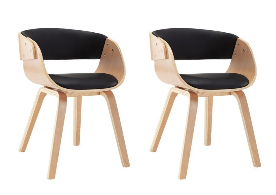Chaise de salle à manger bois clair et simili cuir noir Onetop - Lot de 2 - Photo n°1