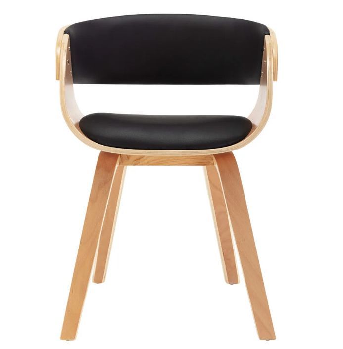 Chaise de salle à manger bois clair et simili cuir noir Onetop - Lot de 2 - Photo n°2