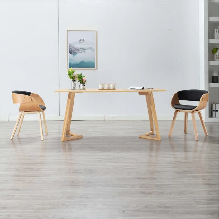 Chaise de salle à manger bois clair et simili cuir noir Onetop - Lot de 2 - Photo n°3