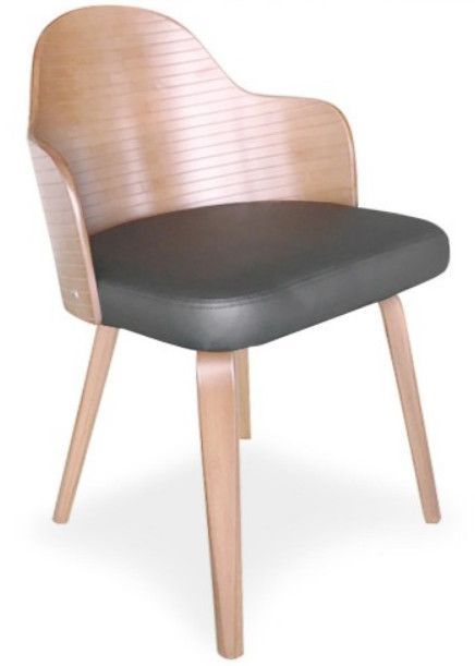 Chaise de salle à manger bois clair et simili cuir noir Pala - Lot de 2 - Photo n°2