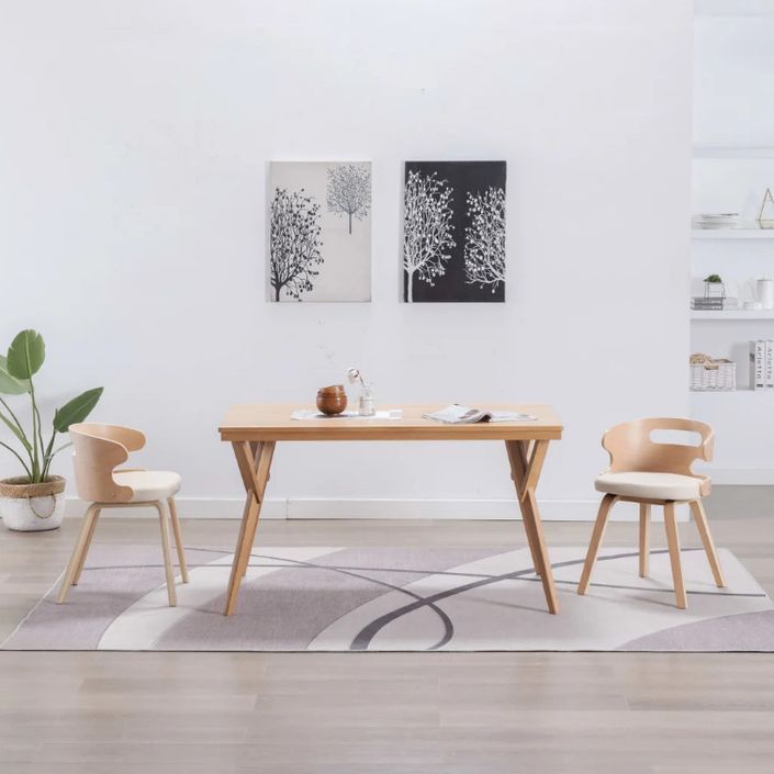 Chaise de salle à manger bois courbé clair et simili cuir beige Laetitia - Lot de 2 - Photo n°3