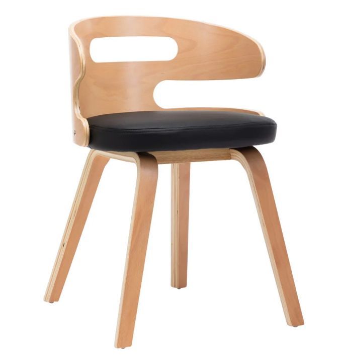 Chaise de salle à manger bois courbé clair et simili cuir noir Laetitia - Photo n°1