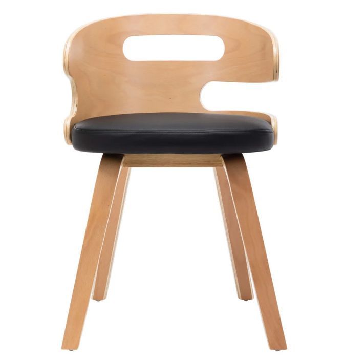 Chaise de salle à manger bois courbé clair et simili cuir noir Laetitia - Photo n°2