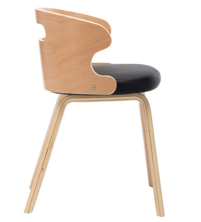 Chaise de salle à manger bois courbé clair et simili cuir noir Laetitia - Photo n°3