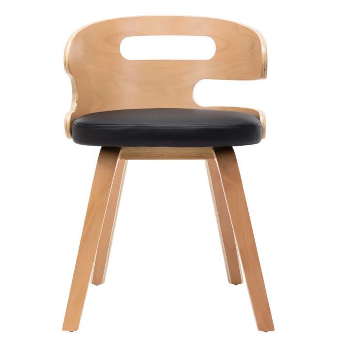 Chaise de salle à manger bois courbé clair et simili cuir noir Laetitia - Lot de 2 - Photo n°2