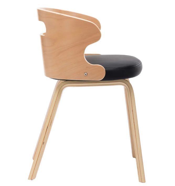 Chaise de salle à manger bois courbé clair et simili cuir noir Laetitia - Lot de 2 - Photo n°4