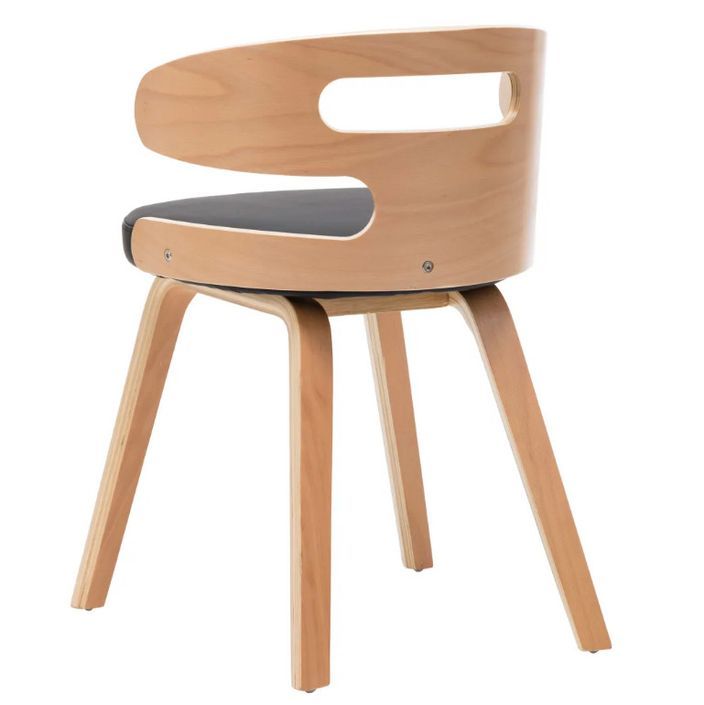 Chaise de salle à manger bois courbé clair et simili cuir noir Laetitia - Lot de 2 - Photo n°5