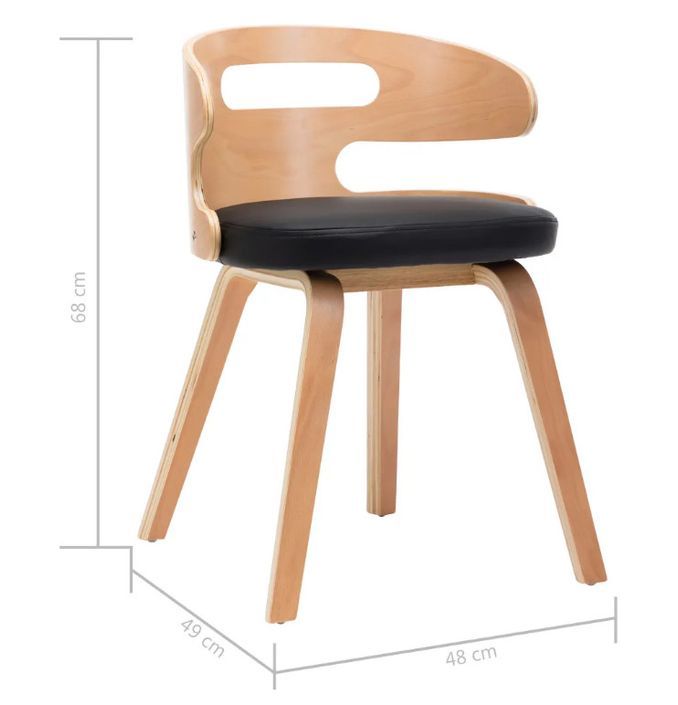 Chaise de salle à manger bois courbé clair et simili cuir noir Laetitia - Lot de 2 - Photo n°6