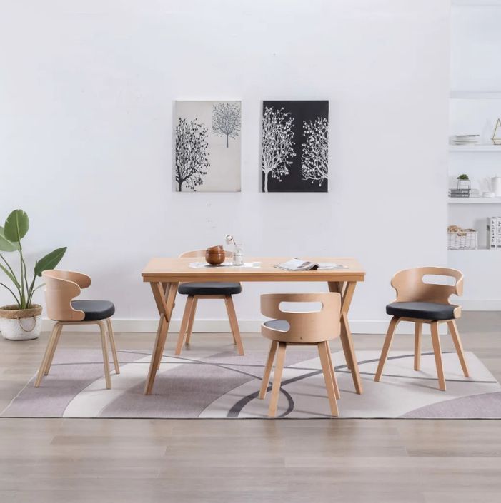 Chaise de salle à manger bois courbé clair et simili cuir noir Laetitia - Lot de 4 - Photo n°3